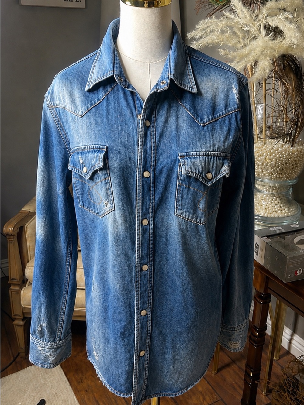 SAINT LAURENT PARIS DISTRESSED DENIM WESTERN SHIRT 🤠✨ Cowboy Americana Rockstar